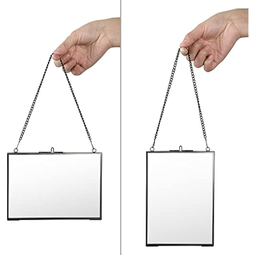 Black Glass Hanging Photo Frames - Set of 2 Floating 5x7