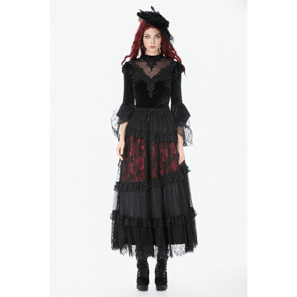 Dark in Love Gothic Velvet Lace High-Neck Top – Victorian Style