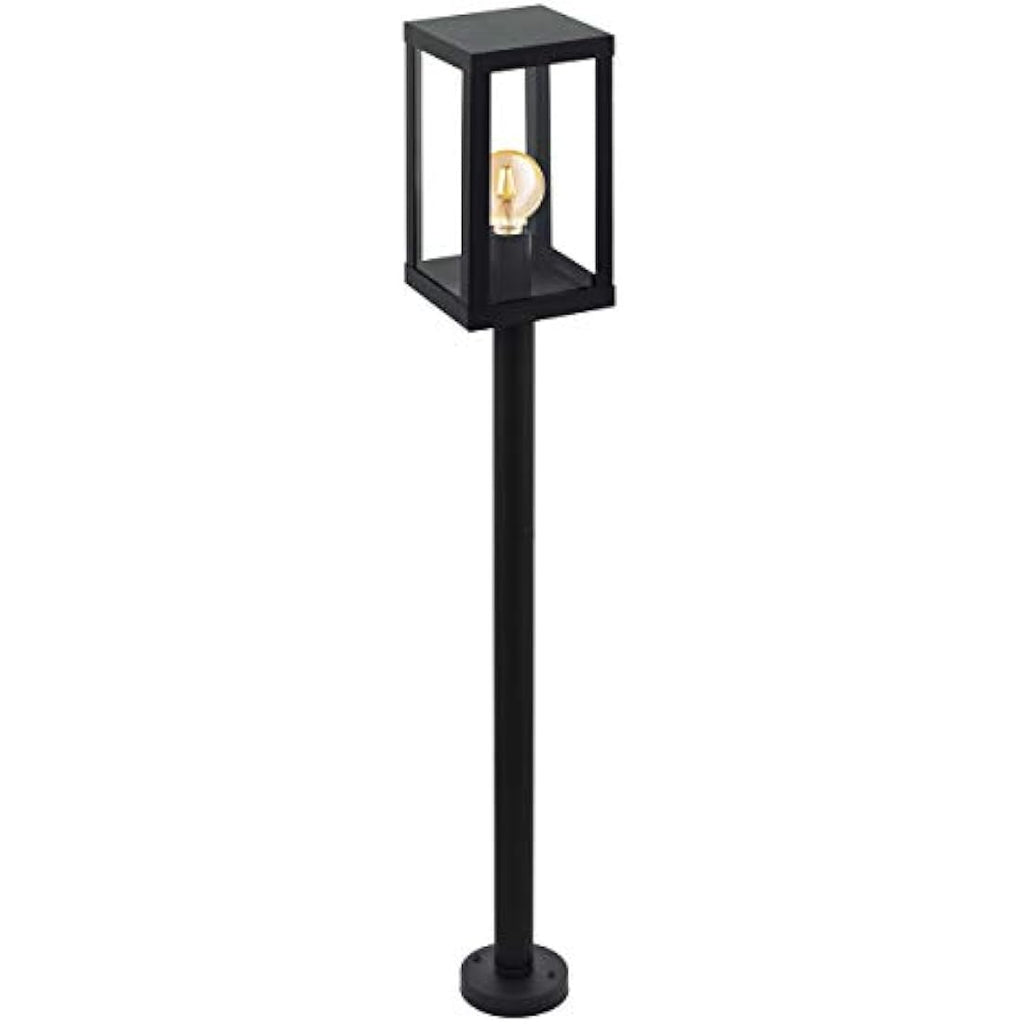 Eglo Alamonte 1 Outdoor Lamppost - Black Steel & Glass Garden Light