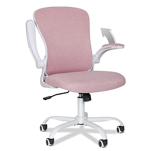 Fullwatt Pink Ergonomic Mesh Office Chair with Flip-up Armrests