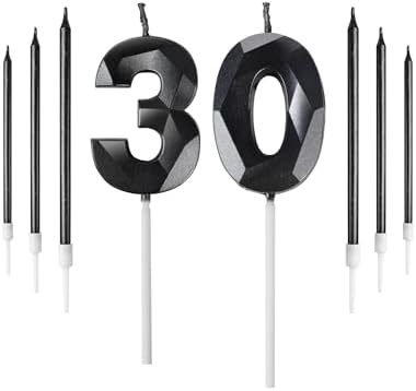 Black 30th Birthday Candles Set | Number 30 Cake Topper