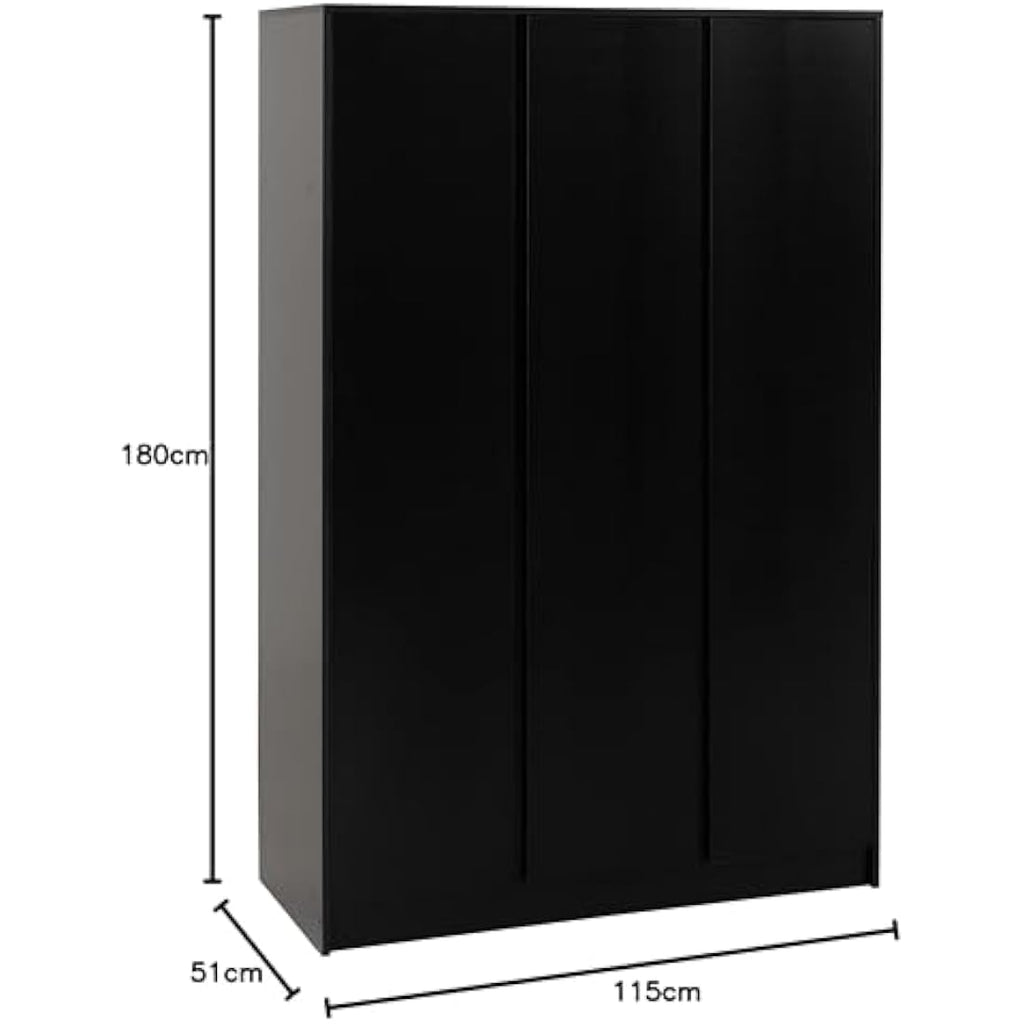 Seconique Malvern 3 Door Wardrobe in Black | Modern Bedroom Storage