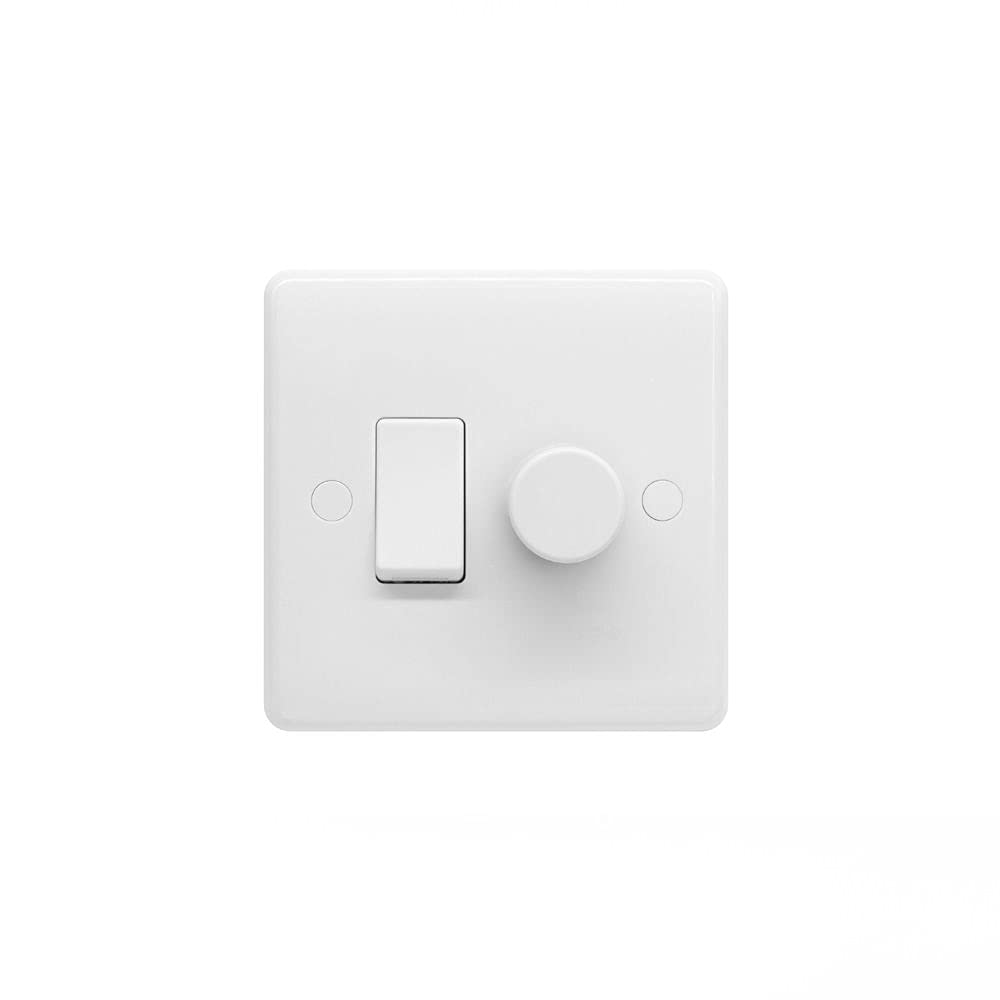 Lieber Silk White 2-Gang Light Switch & LED Trailing Dimmer Combo