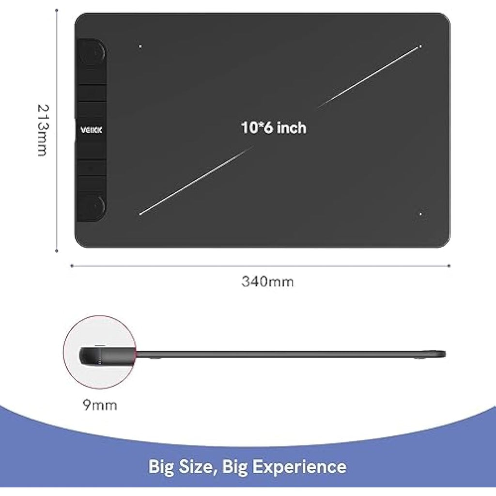 VEIKK VK1060PRO Drawing Tablet | 10x6 Inch Graphic Pad with 2 Scroll Wheels