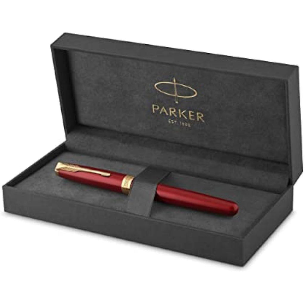 Parker Sonnet Rollerball Pen - Red Lacquer with Gold Trim, Fine Point