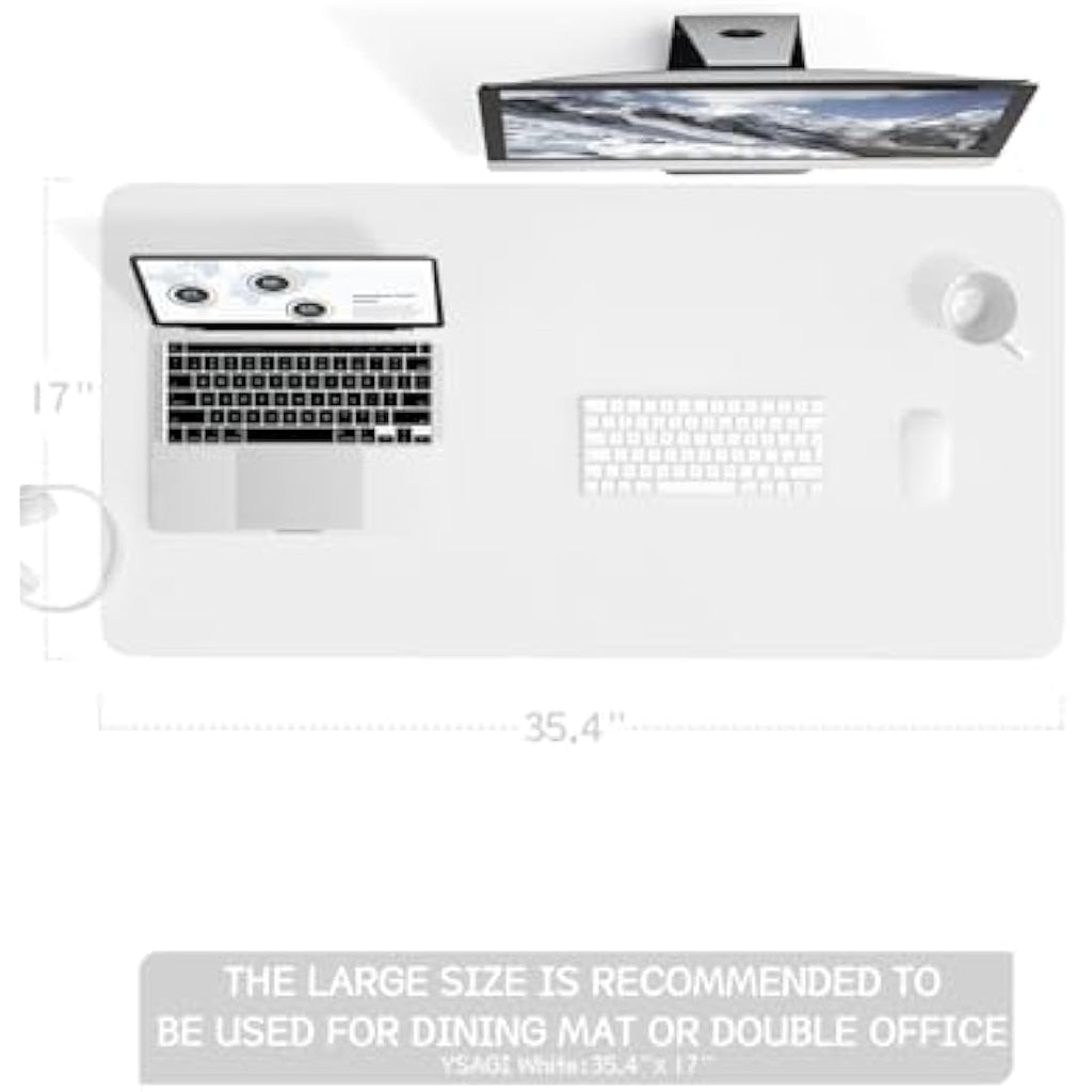 YSAGi Non-Slip PVC Leather Desk Pad – Large Waterproof Writing Mat, White