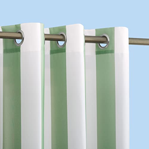 Sun Zero Valencia Cabana Stripe Outdoor Blackout Grommet Curtains, Spa Green