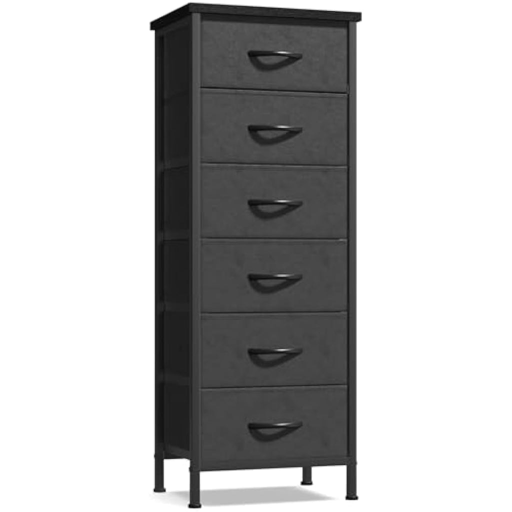 6-Drawer Fabric Dresser – Vertical Chest of Drawers, Black