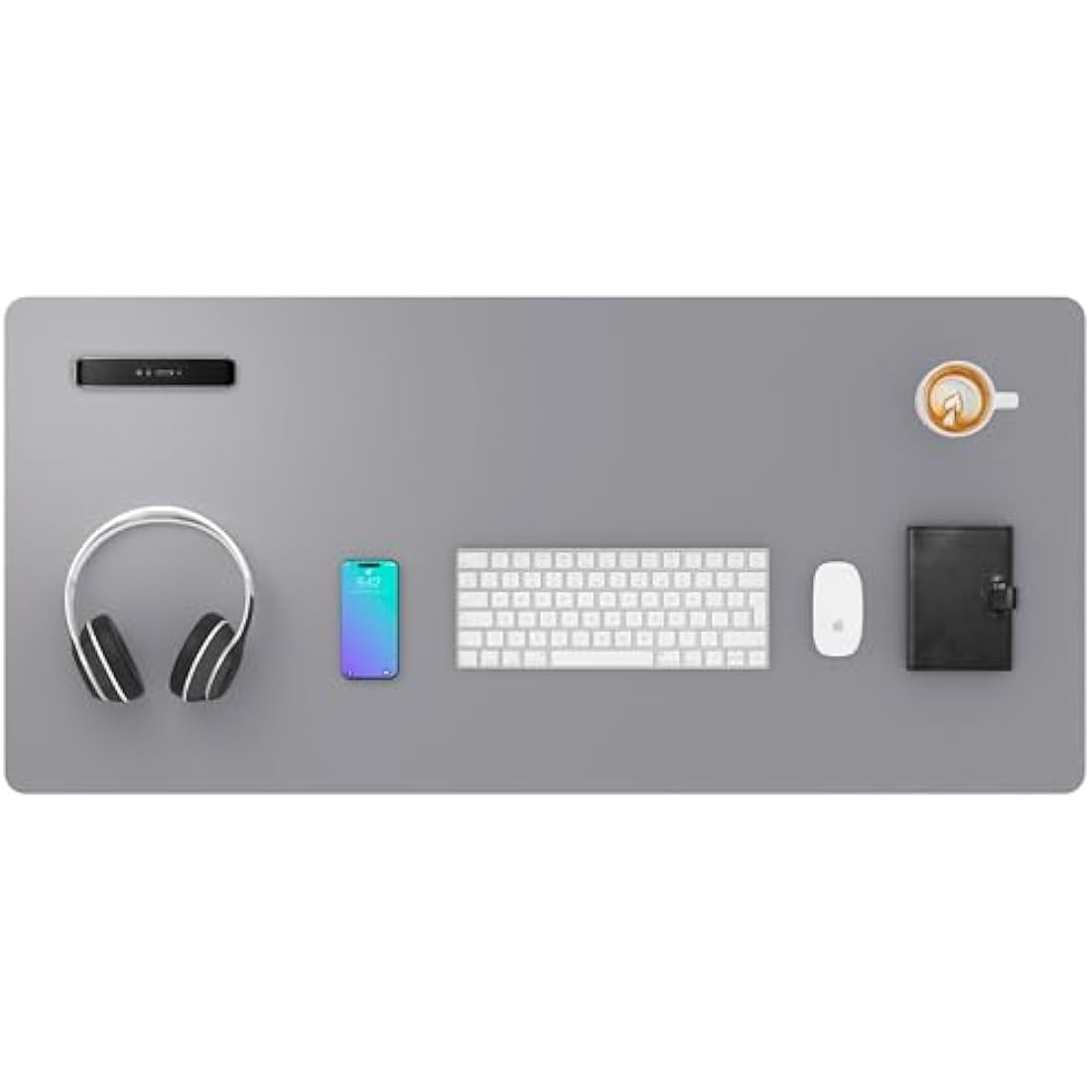 Aothia PU Leather Desk Pad Protector – Large Waterproof Mat, Light Grey