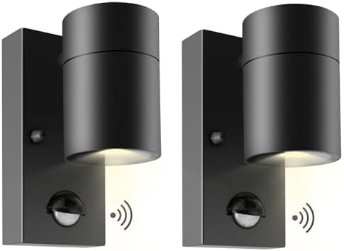 Jolof Store Outdoor Motion Sensor Wall Lights | IP44 Black Stainless Steel – 2 Pack