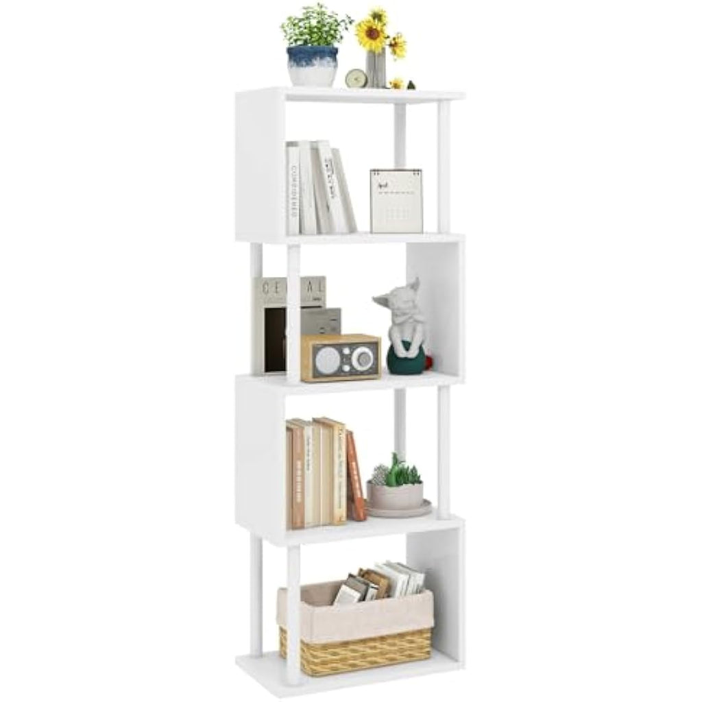 5-Tier S-Shaped Geometric Bookshelf | Modern Wood Display Shelf