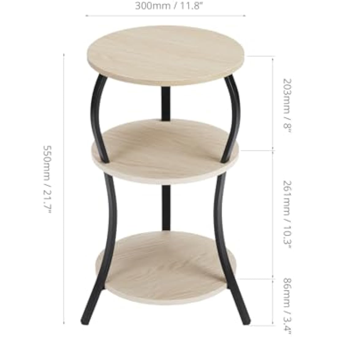 3-Tier Round Side Table – Industrial Wood & Metal End Table