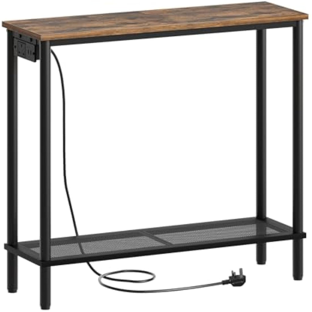 YATINEY Slim Console Table with Power Outlet | 2-Tier Sofa Table
