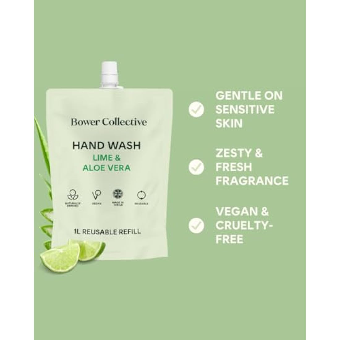 Bower Collective Lime & Aloe Vera Antibacterial Hand Soap Refill - 1L