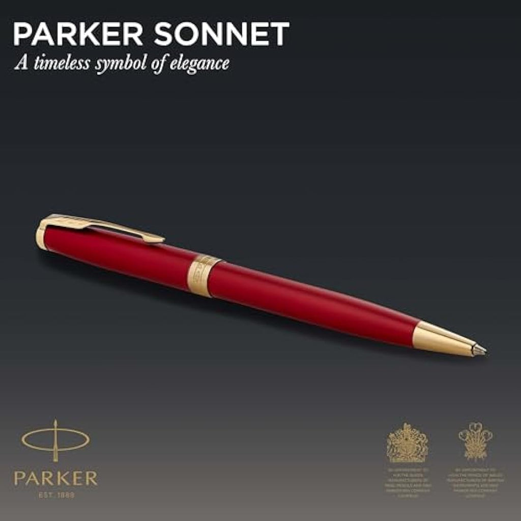 Parker Sonnet Ballpoint Pen - Red Lacquer with Gold Trim, Medium Point