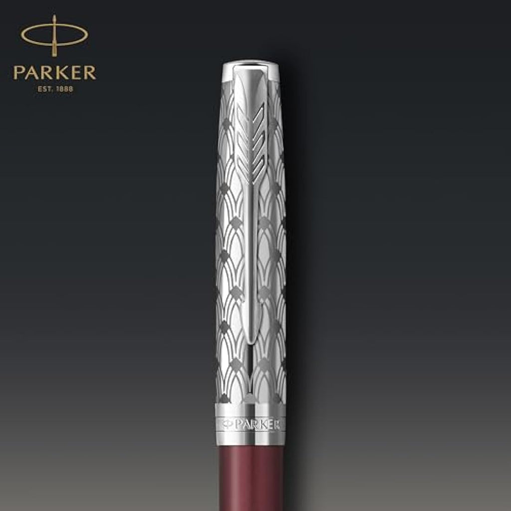Parker Sonnet Ballpoint Pen | Red Satin Finish with Chrome Trim