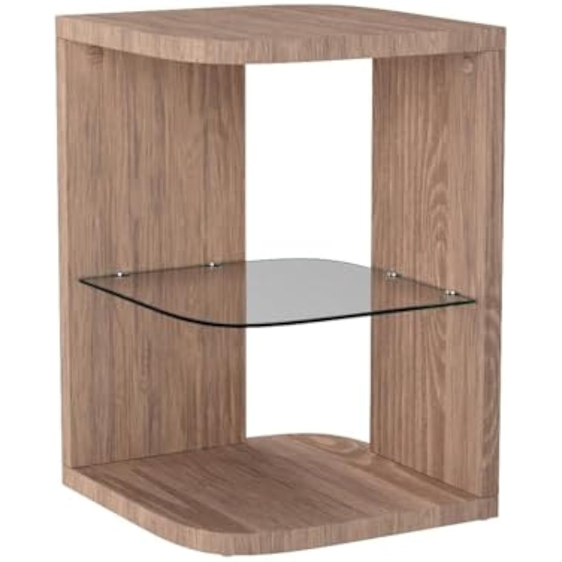 GOLDFAN 3-Tier Glass and Wood Side Table – Modern Oak End Table