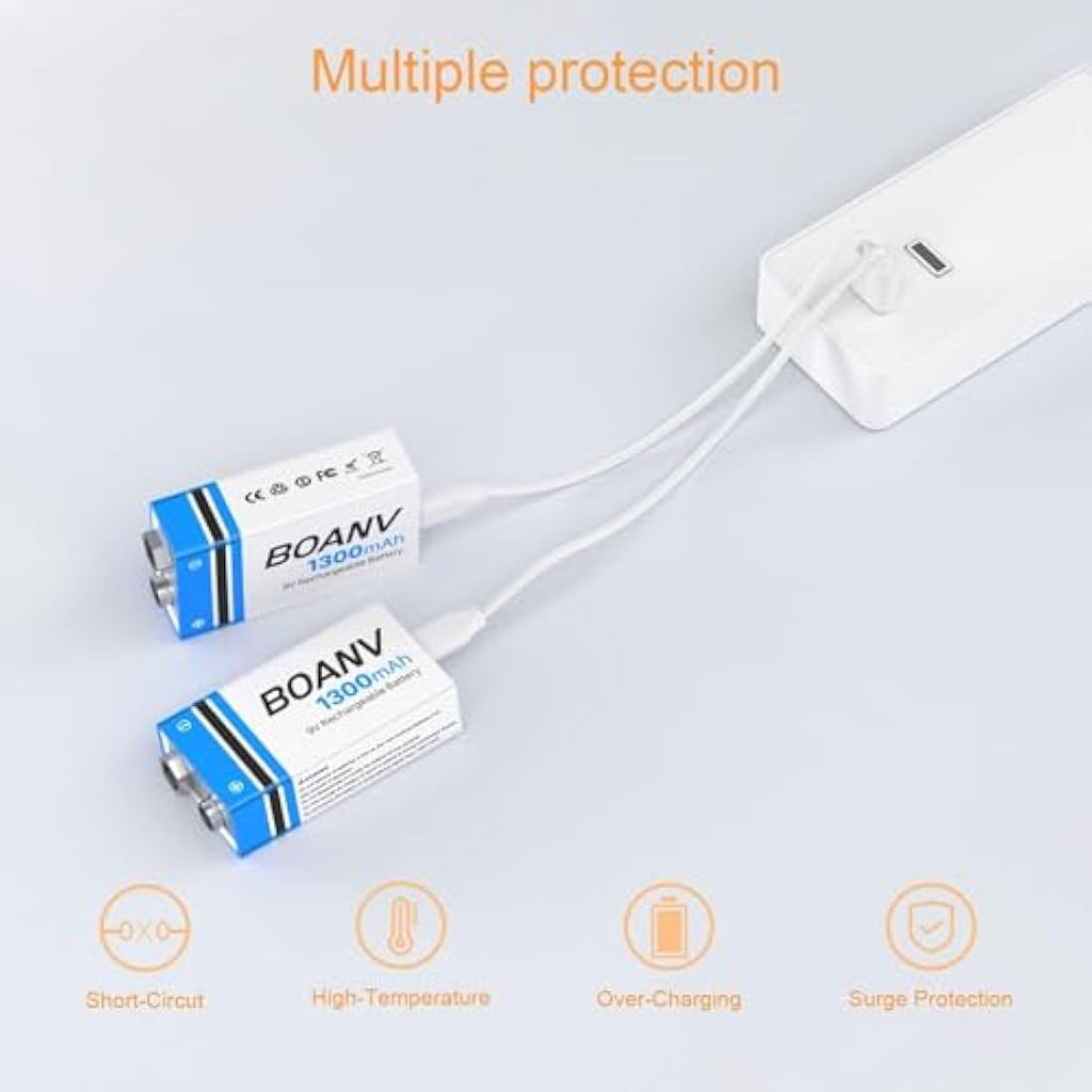Jolof Store 9V Rechargeable Lithium Batteries 1300mAh USB-C 6 Pack
