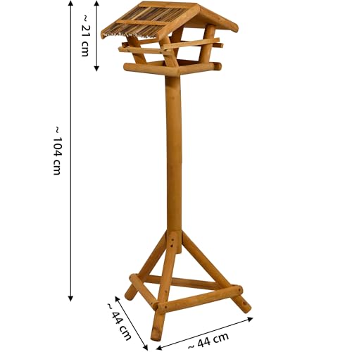 dobar FSC Wooden Bird Feeder with Stand – Reed Roof Weatherproof Villa