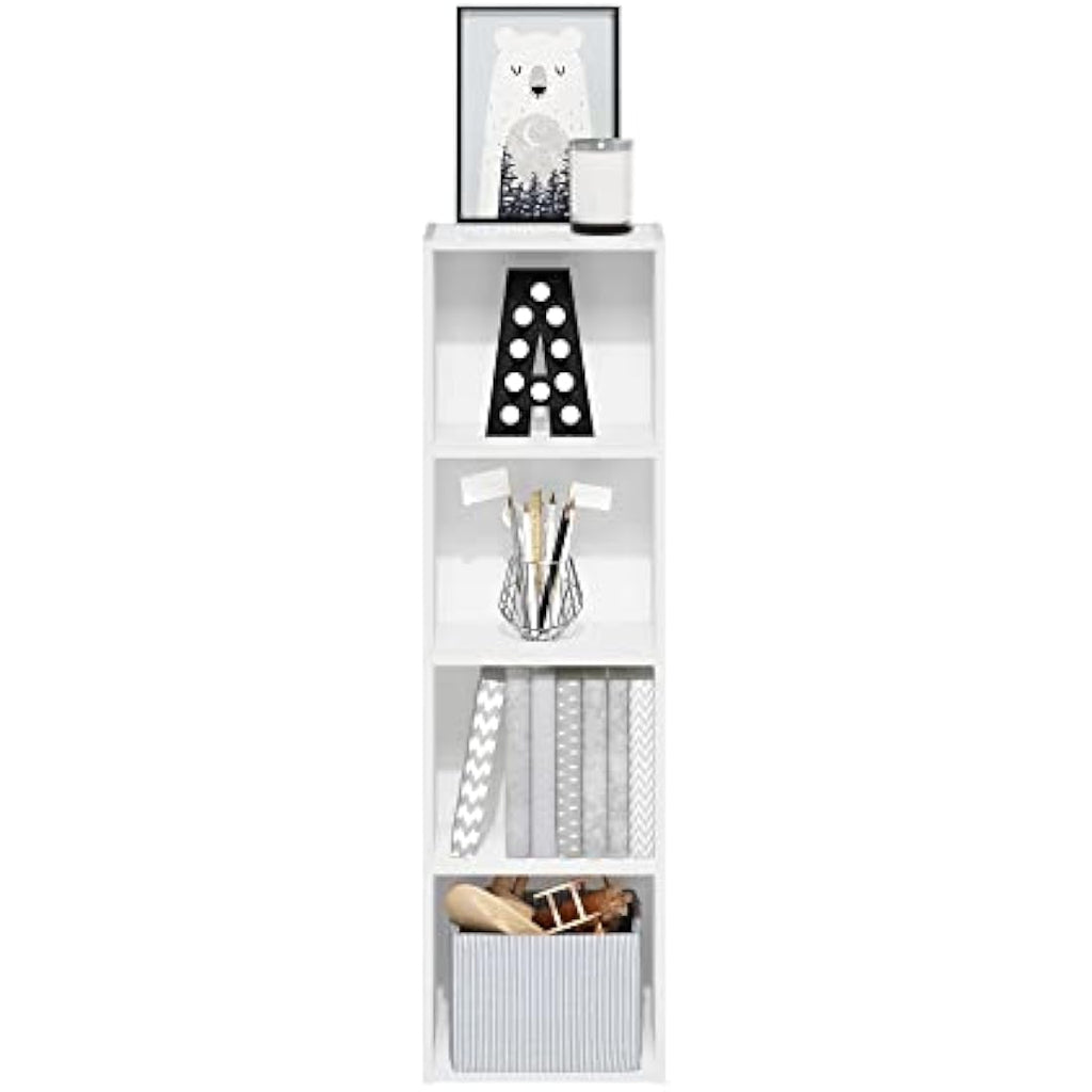 Furinno Pasir 4-Tier Open Shelf Bookcase | White Wood Storage Shelf