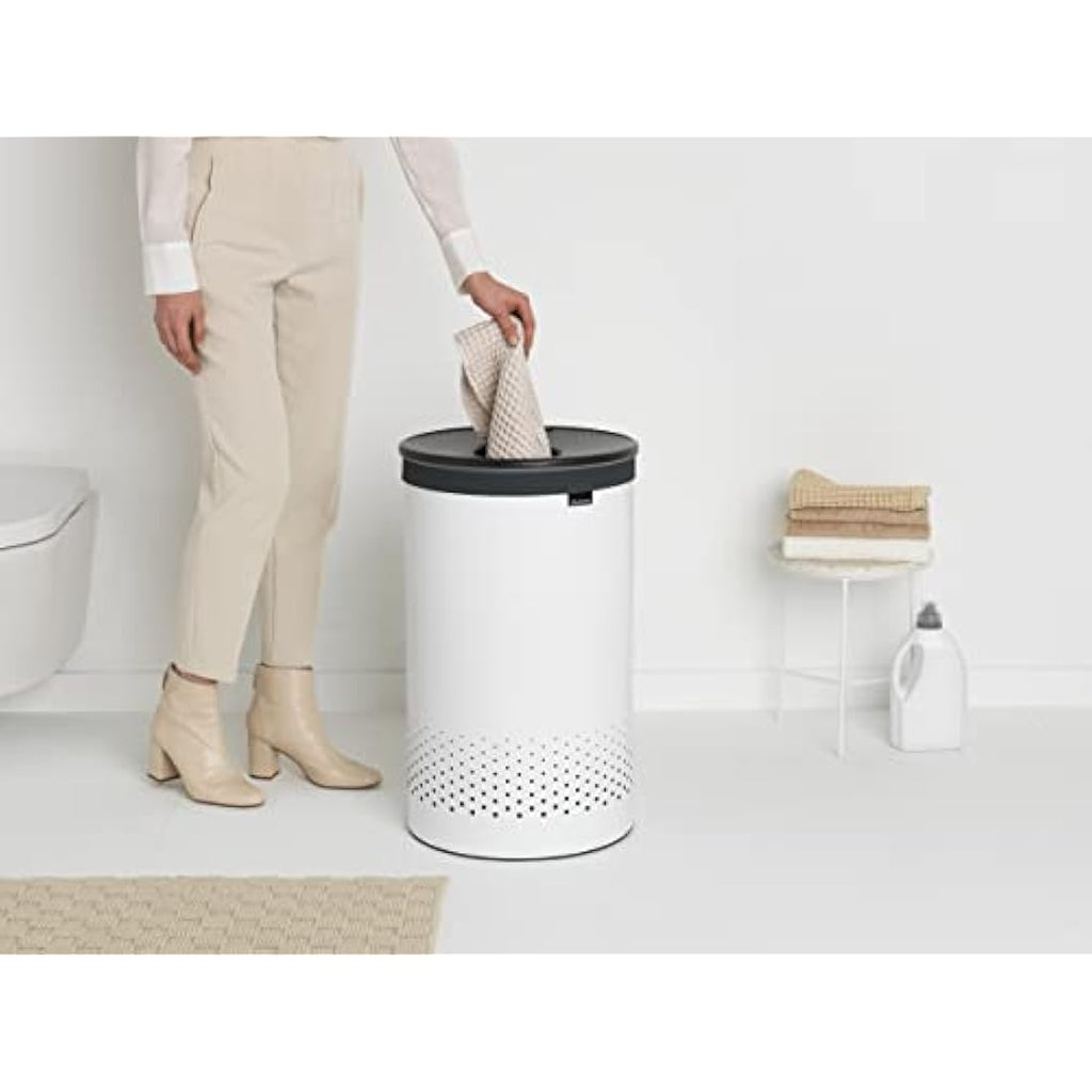 Brabantia 60L Laundry Bin – White Hamper with Removable Washable Bag