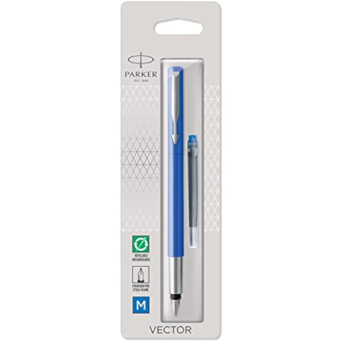 Parker Vector Fountain Pen - Blue with Chrome Trim and Medium Nib