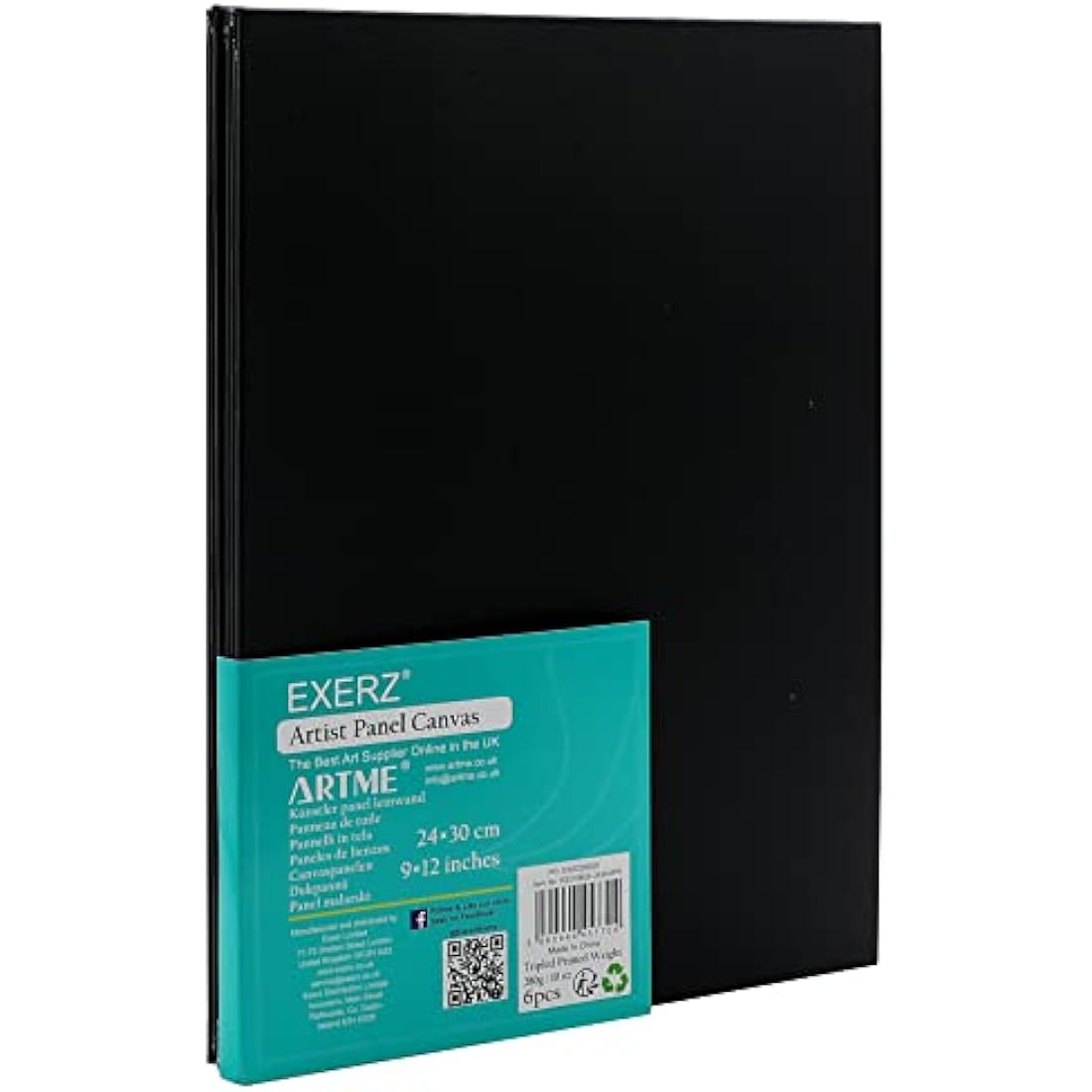 Exerz Black Canvas Panels – 24x30cm 100% Cotton Artist Boards, 6-Pack