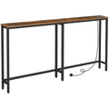 HOOBRO 160cm Narrow Console Table with Charging Station | Rustic Brown