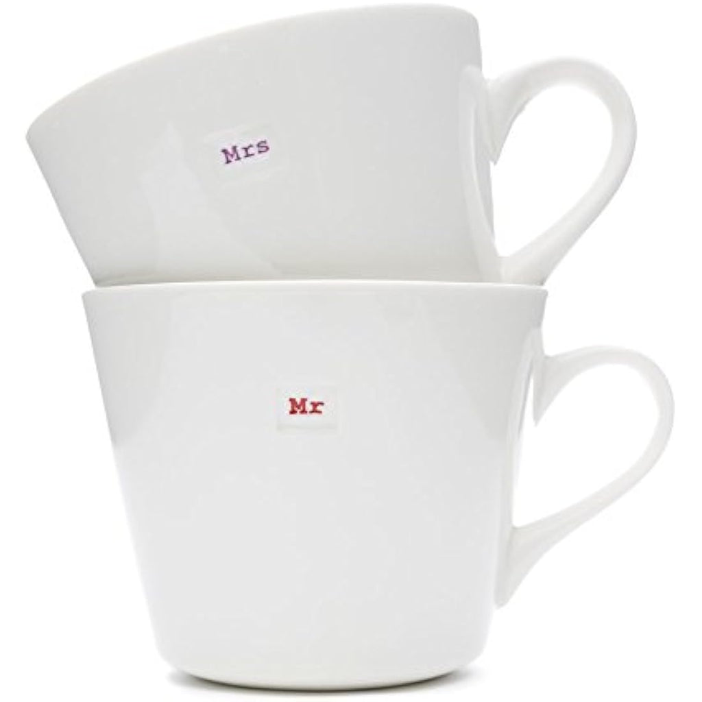 Keith Brymer Jones Porcelain Mr & Mrs Mug Pair - White Ceramic 350ml