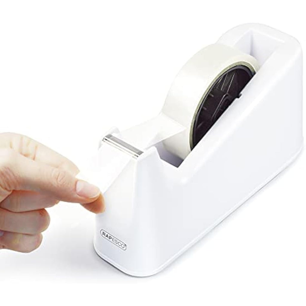 Rapesco 500 Heavy Duty Desktop Tape Dispenser with 2 Rolls | White