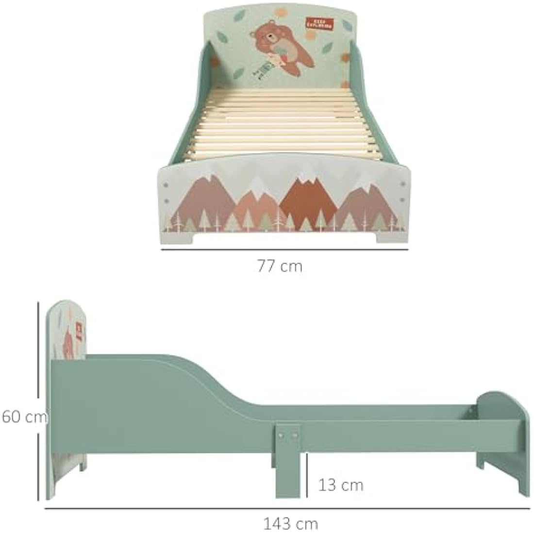 ZONEKIZ Toddler Bed Frame | Animal Theme Kids Junior Bed – Green