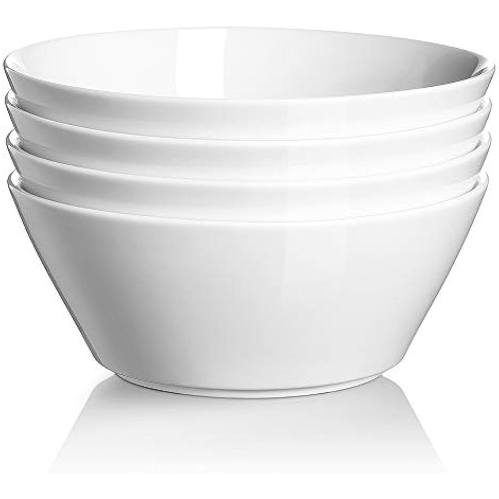 DOWAN Large Ceramic Soup Bowls | 950ml White Porcelain Cereal Bowls, Set of 4