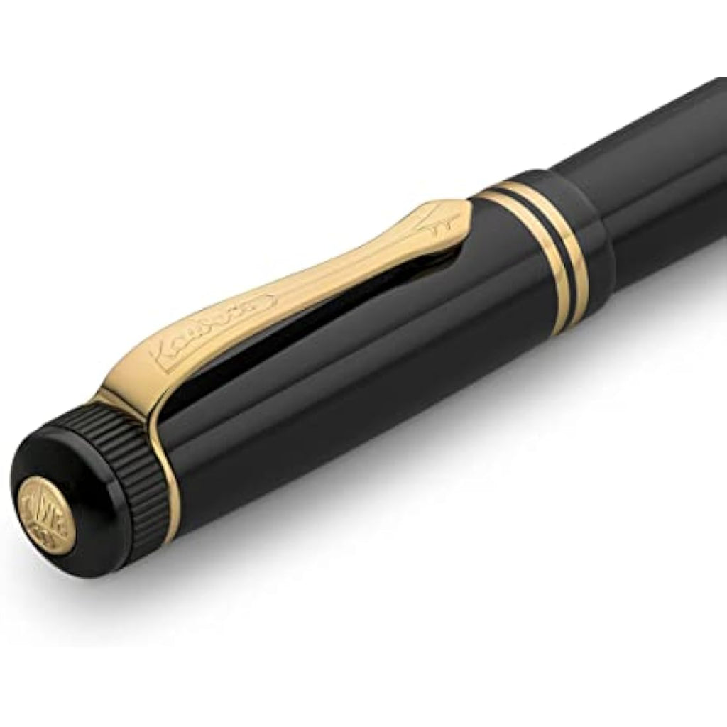 Kaweco DIA2 Fountain Pen – Premium Black Resin with Gold Trim, Nib M