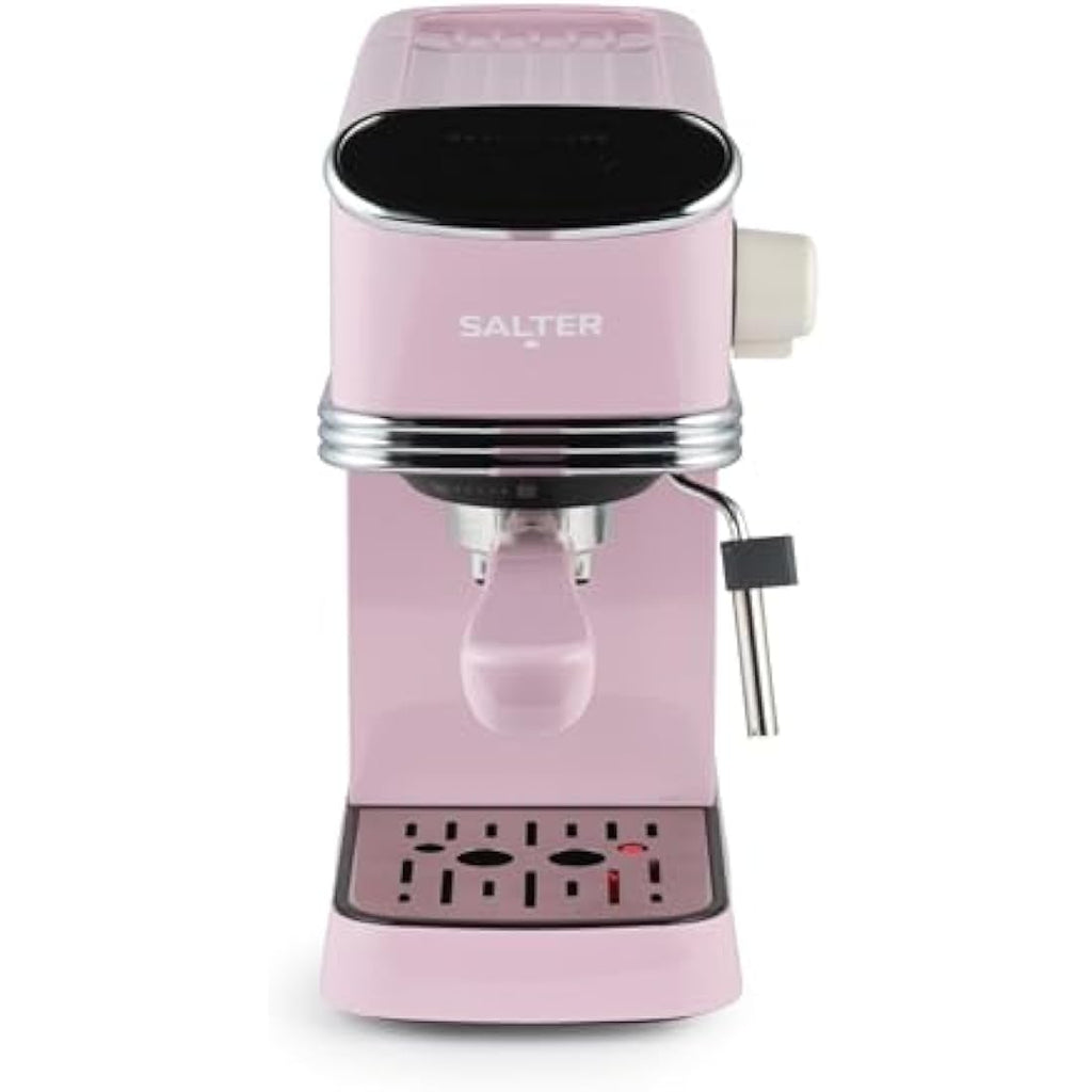 Salter Retro Espresso Machine – 20-Bar Pink Coffee Maker with Milk Frother