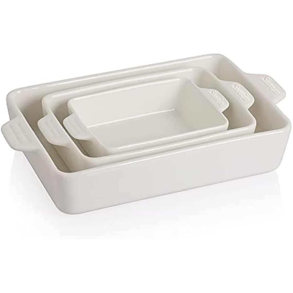 Sweejar Home Ceramic Rectangular Baking Dish Set - White Porcelain Casserole