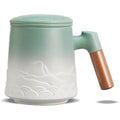 ZENS Ceramic Tea Infuser Mug with Wood Handle and Lid - 500ml Green