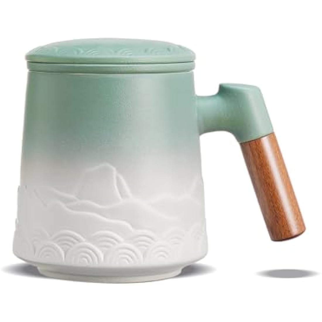 ZENS Ceramic Tea Infuser Mug with Wood Handle and Lid - 500ml Green