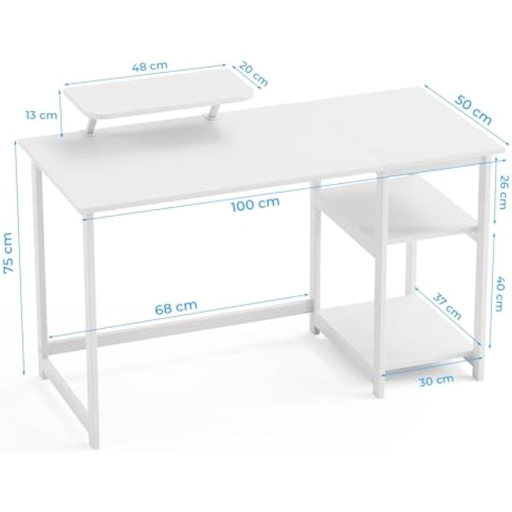 Jolof Store Computer Desk with Monitor Stand and Shelves – White