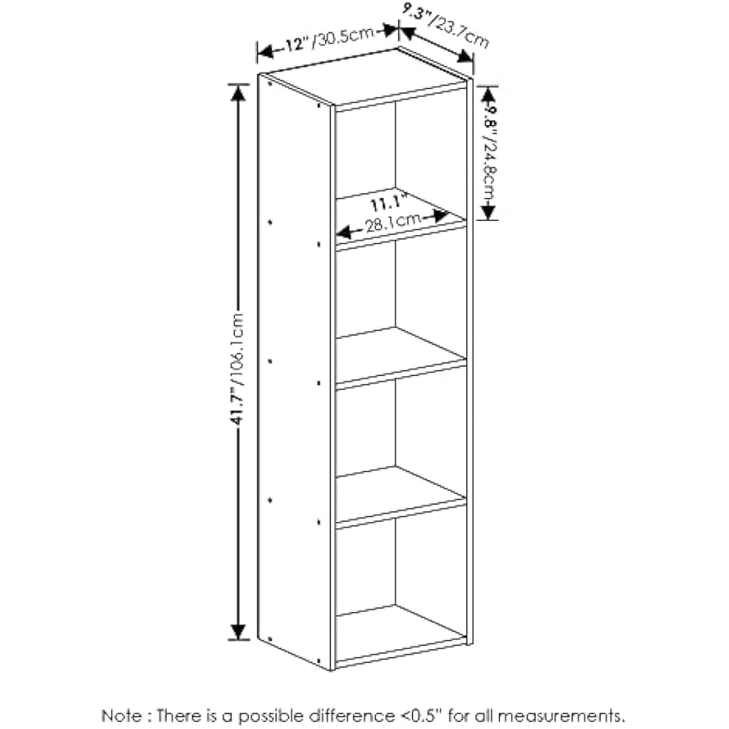 Furinno Pasir 4-Tier Open Shelf Bookcase | White Wood Storage Shelf