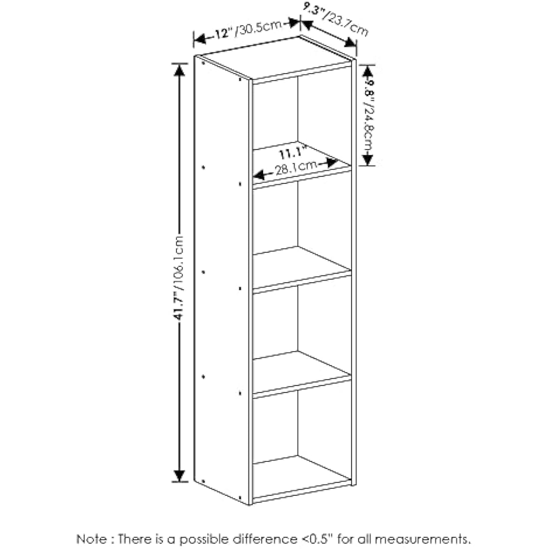 Furinno Pasir 4-Tier Open Shelf Bookcase | White Wood Storage Shelf