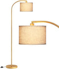 EDISHINE 63" LED Floor Lamp – Modern Gold Arc Standing Light with Linen Shade