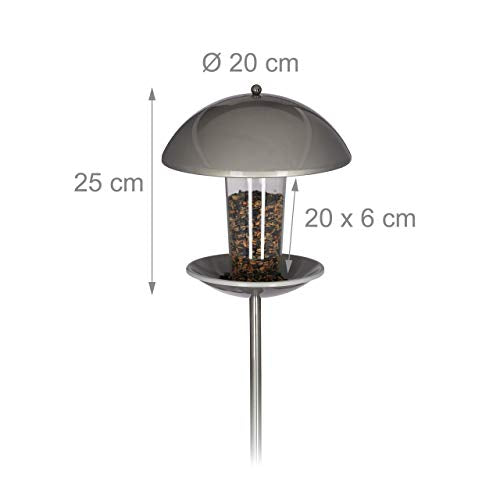 Relaxdays Bird Feeder - Standing or Hanging Seed Dispenser, Silver, 172cm