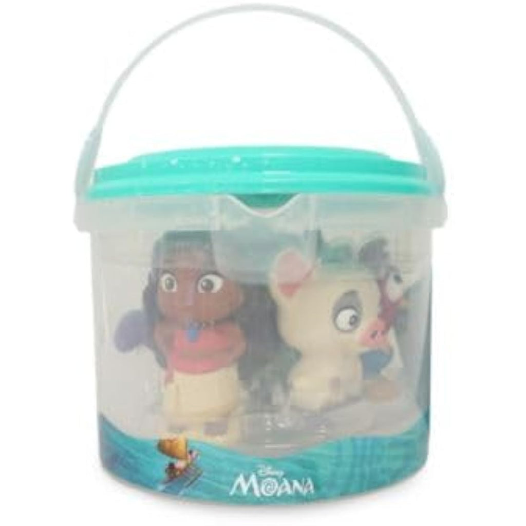 Disney Moana Bath Toy Set - 5 Character Figures with Storage Bucket