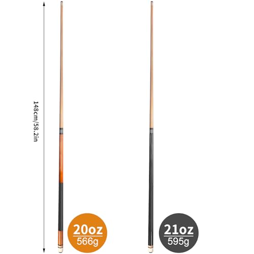 Aklot 58" Canadian Maple Pool Cue Stick | 13mm Tip | 20-21 oz