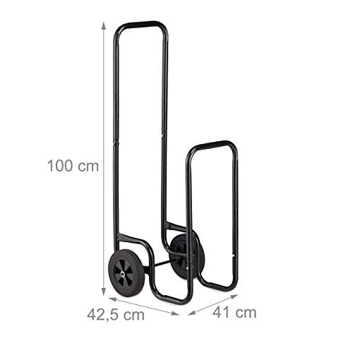 Relaxdays Steel Log Cart – Firewood Trolley with Wheels, 60kg Capacity