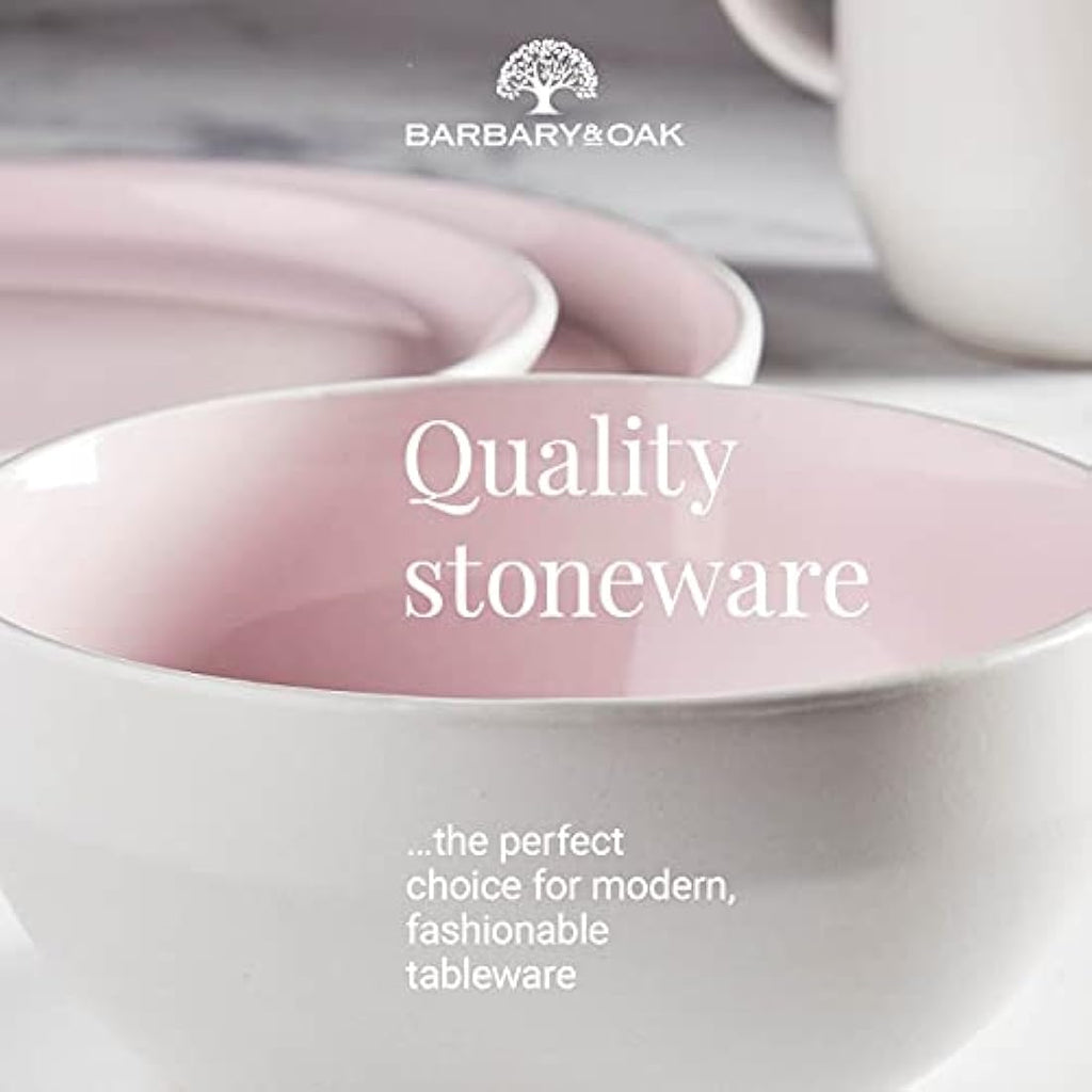 Barbary & Oak Oslo 16 Piece Stoneware Dinnerware Set | White & Pink