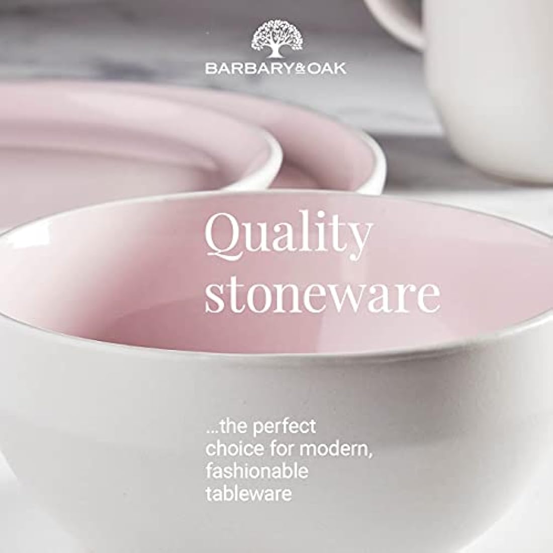 Barbary & Oak Oslo 16 Piece Stoneware Dinnerware Set | White & Pink