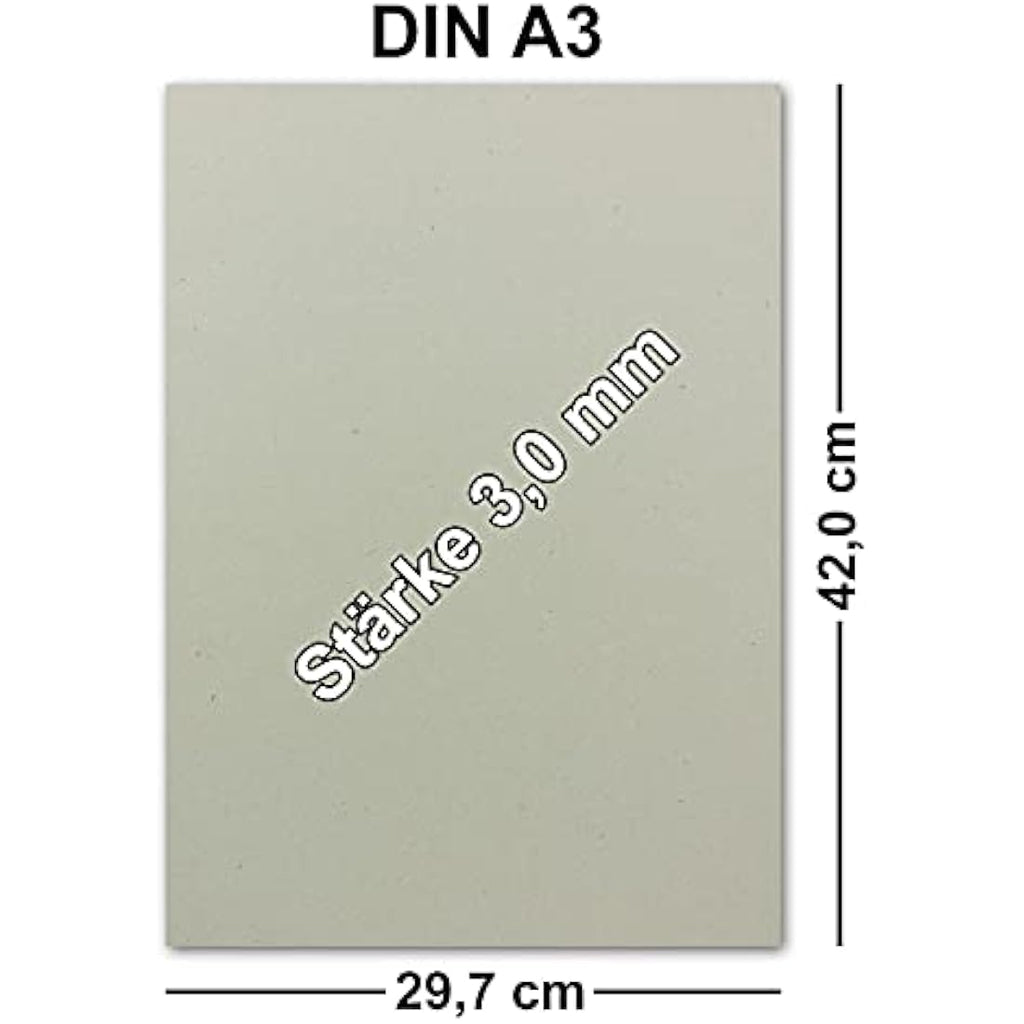 Gustav Neuser Grey Cardboard A3 - 3mm Thick 1800g/m² for Crafts - 20 Pack