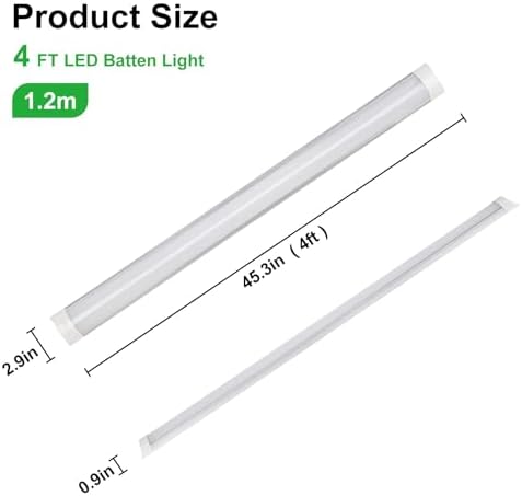 Muzha 4ft LED Batten Lights | 4-Pack 40W 6500K Daylight Ceiling Fitting