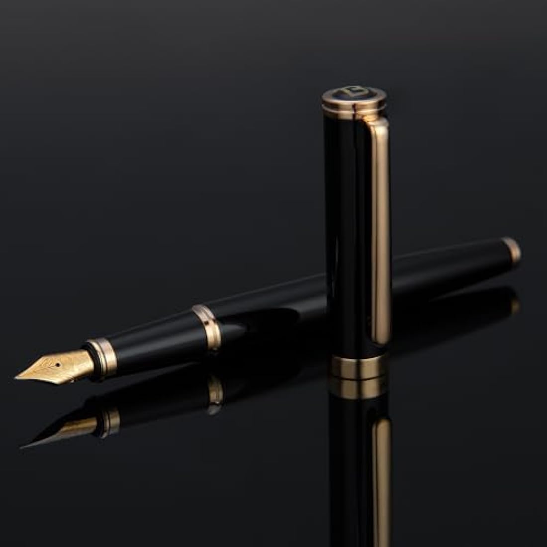 Luxury Black Fountain Pen – 24K Gold Gilded Fine Nib